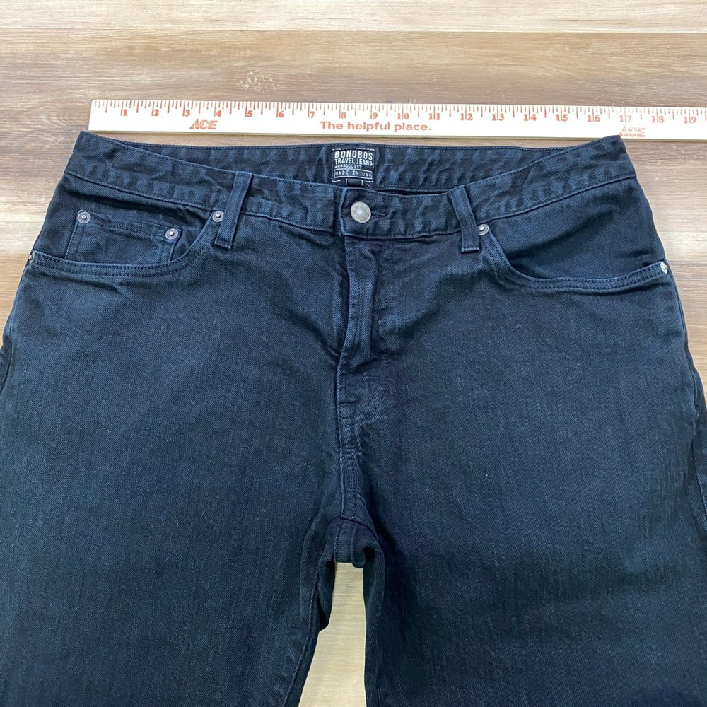 Bonobos Travel Jeans Mens 33x32 Minimalist Cotton Straight Black Made in USA - Picture 2 of 9